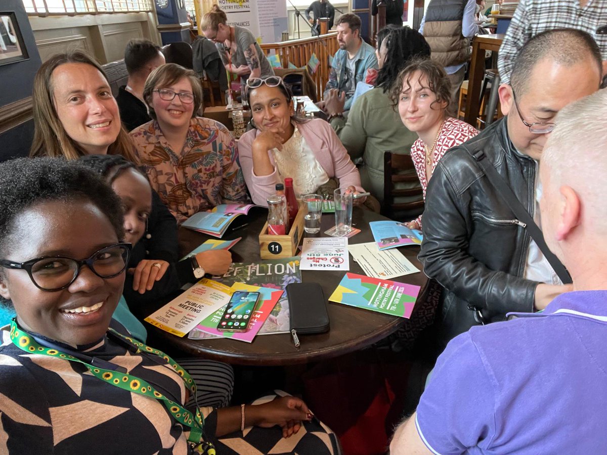 ChilledAcademic's tweet photo. Everyone needs a sunbath after a swim. After a day of thinking with water, we all went to bath in the soulful art and heart of Nottingham City. At Fox & Grapes for The Nottingham Poetry Festival🤩 #soultry https://t.co/DSXE1xCMOf
