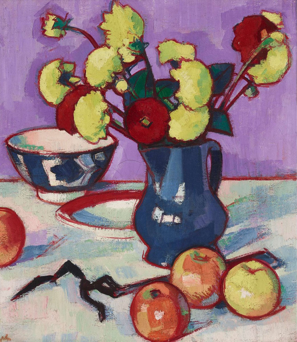 LyonandTurnbull's tweet photo. #AuctionUpdate Today's #ScottishPaintings & Sculpture auction saw #SJPeploe's exceptional 'Still Life with Fruit and Flowers', created when Peploe was working most closely with his friend & fellow #ScottishColourist #FCBCadell, meet with competitive bidding to achieve £425,201. https://t.co/KFIirOQ4NF