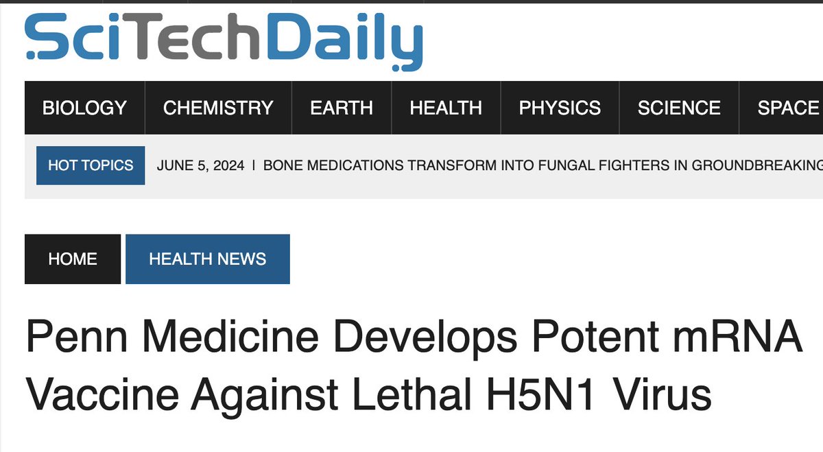 RWMaloneMD's tweet photo. Univ of Pennsylvania has an H5N1 mRNA vaccine that they are developing rapidly.  I fully expect them to roll it out for poultry and cattle ASAP to "prevent its transmission to humans."
So, if you don't want to eat injected meat, start considering buying local meat that has escaped the USDA's notice.