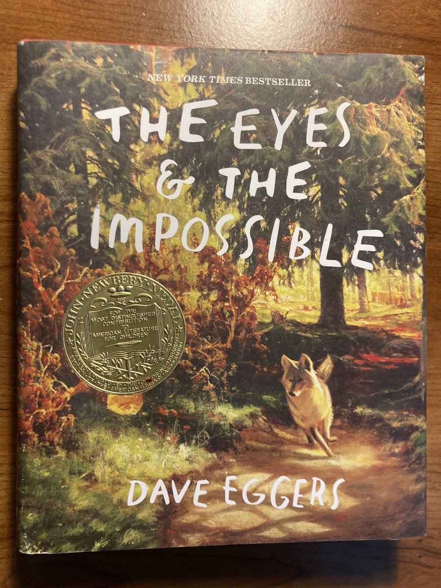 #TheEyesandtheImpossible is the most recent #NewberyMedal winner, and  for good reason. Set in San Francisco's Golden Gate Park (although not  named), this wonderful story chronicles the experiences of  Johannes, a feral dog in the park. Thumbs up!