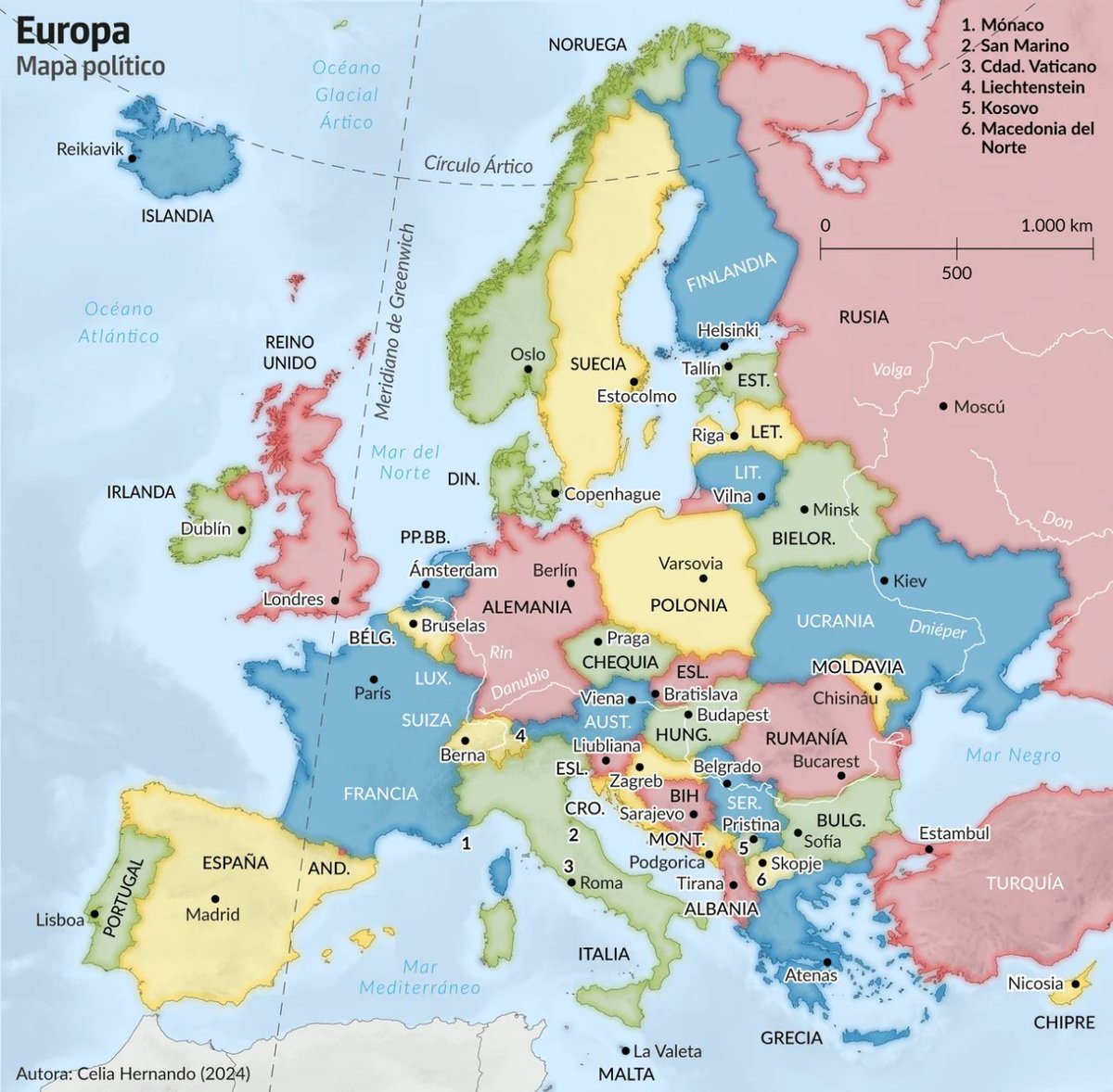 🗺️ Este es el mapa político de Europa 🗺️

La actual división del Viejo Continente en cerca de 50 países es resultado de los conflictos y disputas políticas del último siglo.

Así se ve sobre el mapa, trabajo de @Geocelia_ 👇
elordenmundial.com/mapas-y-grafic…