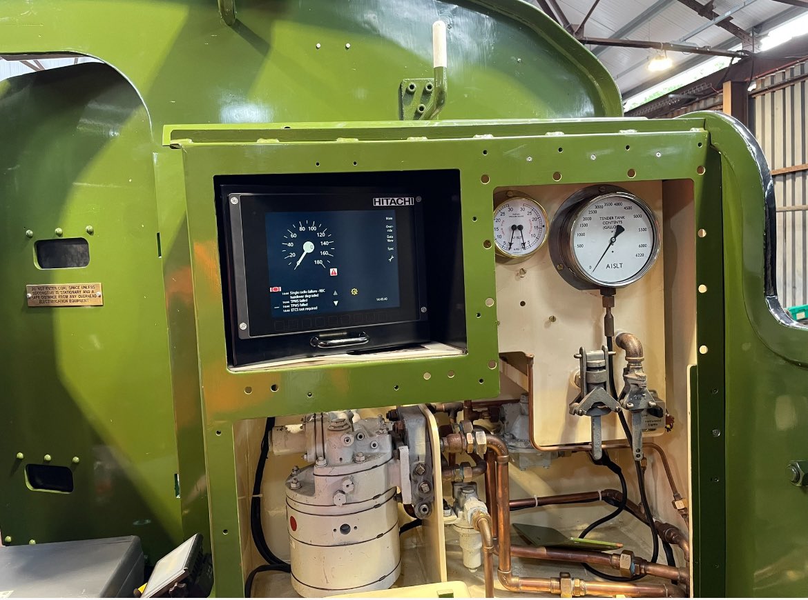 steve220459's tweet photo. Initial testing of the European Train Control System (ETCS) fitted to LNER A1 Pacific Tornado has been conducted at the Great Central Railway.  These images include the system interface with the driver.  Astonishing how far mainline steam operations have come - and are going. https://t.co/aSfVcuRfQE