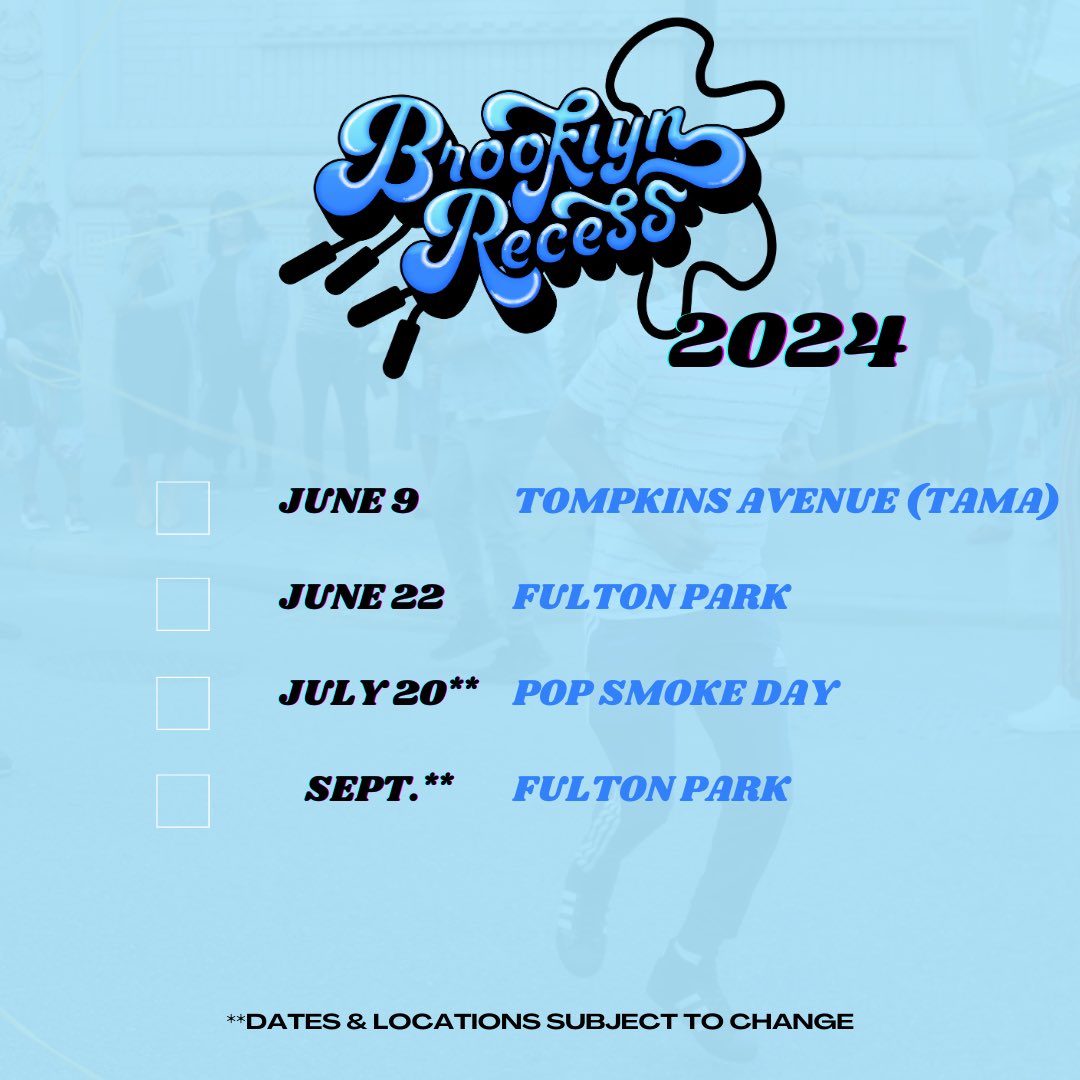 brooklynrecess's tweet photo. Our 2024 calendar is here!! 

First up is Tompkins Avenue Open Streets on Sunday 6/9 🔥 https://t.co/3GJjaGdfLq