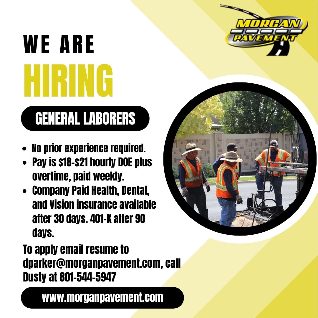 _morganpavement's tweet photo. Job alert! Want to join the team? Visit our website for more details. 
#WeAreHiring #MorganPavement #asphaltpaving #arizonaconstruction #pavingUtah #safety #safetyfirst https://t.co/wgBv7nqOUi