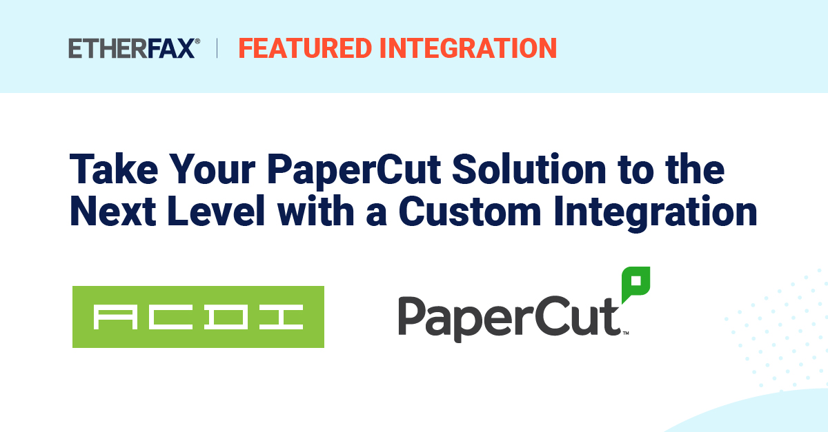 ETHERFAX's tweet photo. Integrating #etherFAX with #PaperCut Software through @ACDI offers a transformative solution for businesses aiming to streamline their document transmission processes. Learn more from our partner: https://t.co/5keCQMYnO4 https://t.co/2vrYvNCbRB