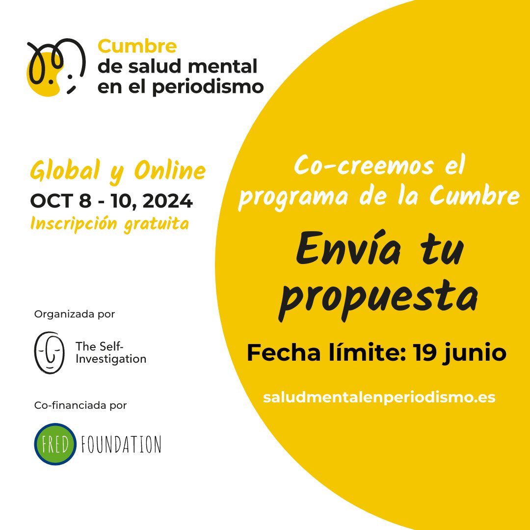 FLIP_org's tweet image. ¡Co-crea la #MHJS24! 

Envía tu propuesta de actividad y únete a la revolución de la #SaludMental en los medios de comunicación! ¿Quieres saber más? 👉Lee todos los detalles en:
theselfinvestigation.com/es/cumbre/#pro…