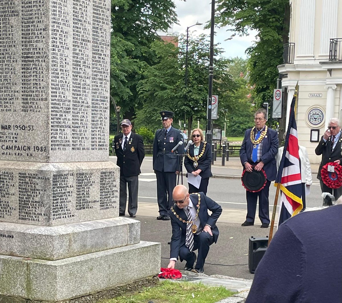 WDC_Chairman's tweet photo. Representing Warwick District at this morning's Remembrance Service for the 80th anniversary of D-Day at the Leamington Spa War Memorial. https://t.co/O0ZRaMvHeo