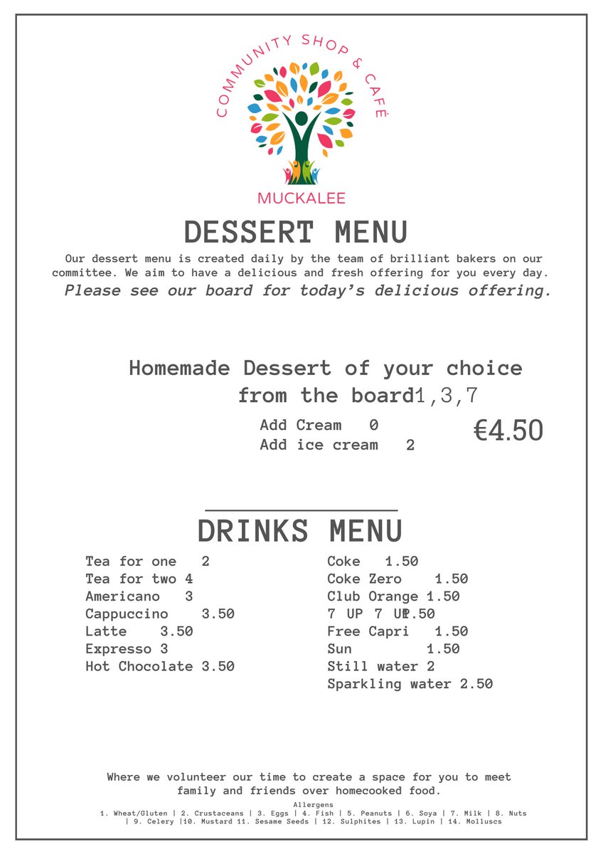 muckaleecc's tweet image. See our current menus below.
Open 9-8pm tomorrow, Friday 7th and 9-12.30pm Saturday 8th June. #Muckalee #Muckaleecommunityshopandcafe