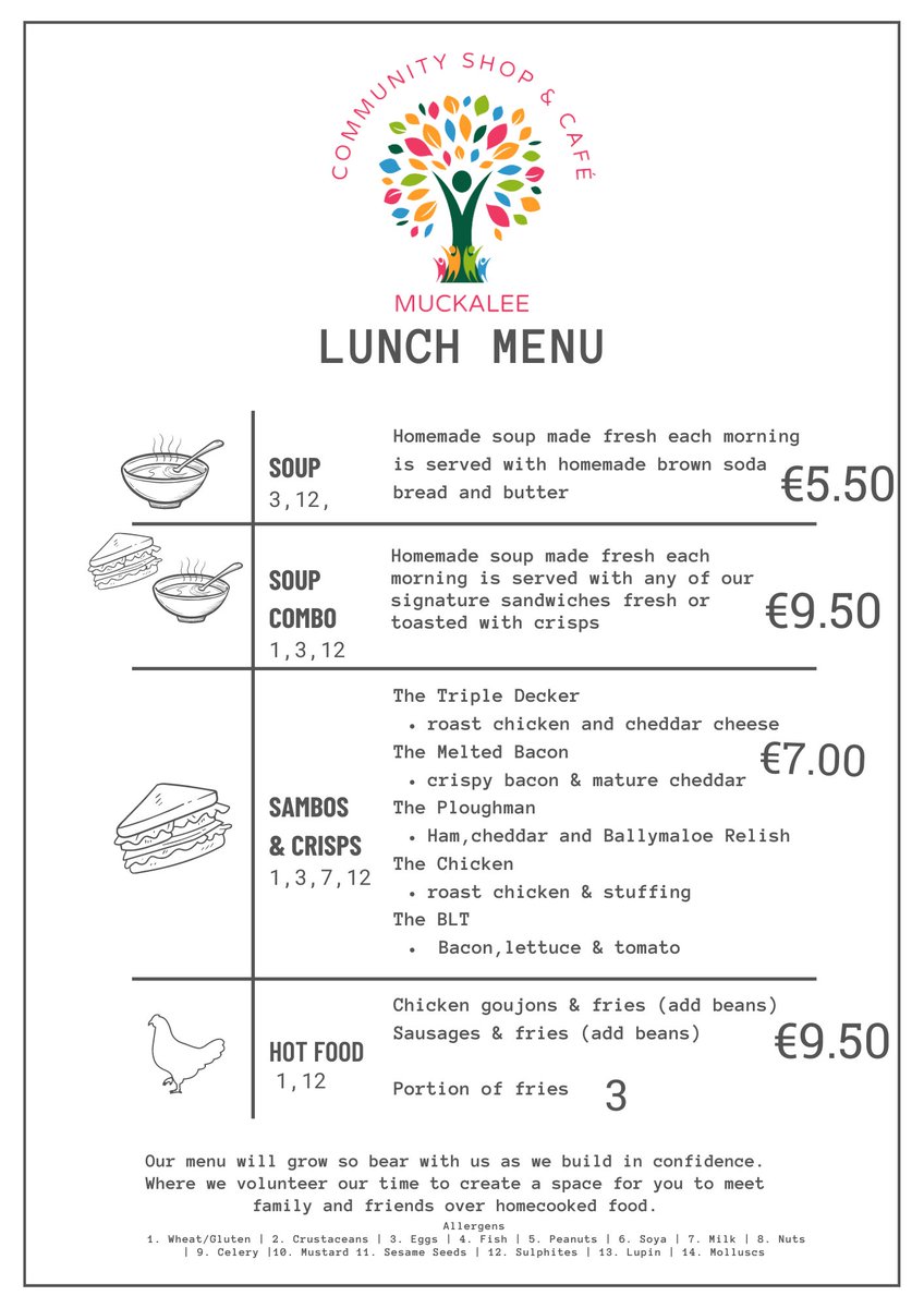 muckaleecc's tweet image. See our current menus below.
Open 9-8pm tomorrow, Friday 7th and 9-12.30pm Saturday 8th June. #Muckalee #Muckaleecommunityshopandcafe