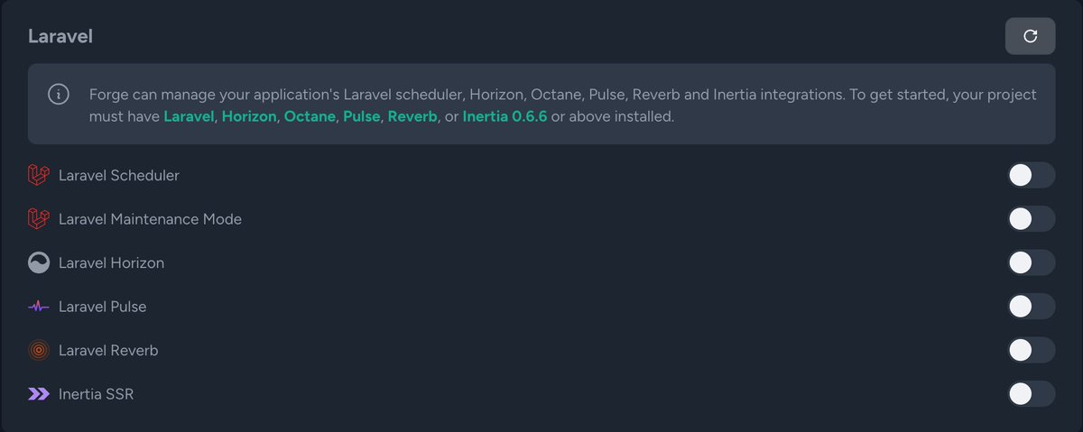 austingym's tweet photo. @jbrooksuk @irsyad @taylorotwell @jbrooksuk I have laravel/octane installed in my project and still do not see the toggle. When Forge accesses https://t.co/4VIUphHQPO, I see `octane: true`. Do you know why that is? https://t.co/1Y7R2mjGqH