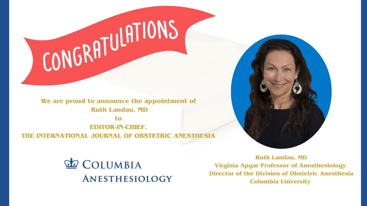Columbia Anesthesiology (@cumcanesthesia) on Twitter photo Congratulations, Dr. Ruthi Landau, first female EIC of an academic journal of anesthesiology!
<a href="/IJOA_Journal/">International Journal of Obstetric Anesthesia</a> <a href="/ColumbiaPS/">Columbia Vagelos College of Physicians & Surgeons</a> <a href="/SOAPHQ/">SOAP</a> Congratulations, Dr. Ruthi Landau, first female EIC of an academic journal of anesthesiology!
<a href="/IJOA_Journal/">International Journal of Obstetric Anesthesia</a> <a href="/ColumbiaPS/">Columbia Vagelos College of Physicians & Surgeons</a> <a href="/SOAPHQ/">SOAP</a>