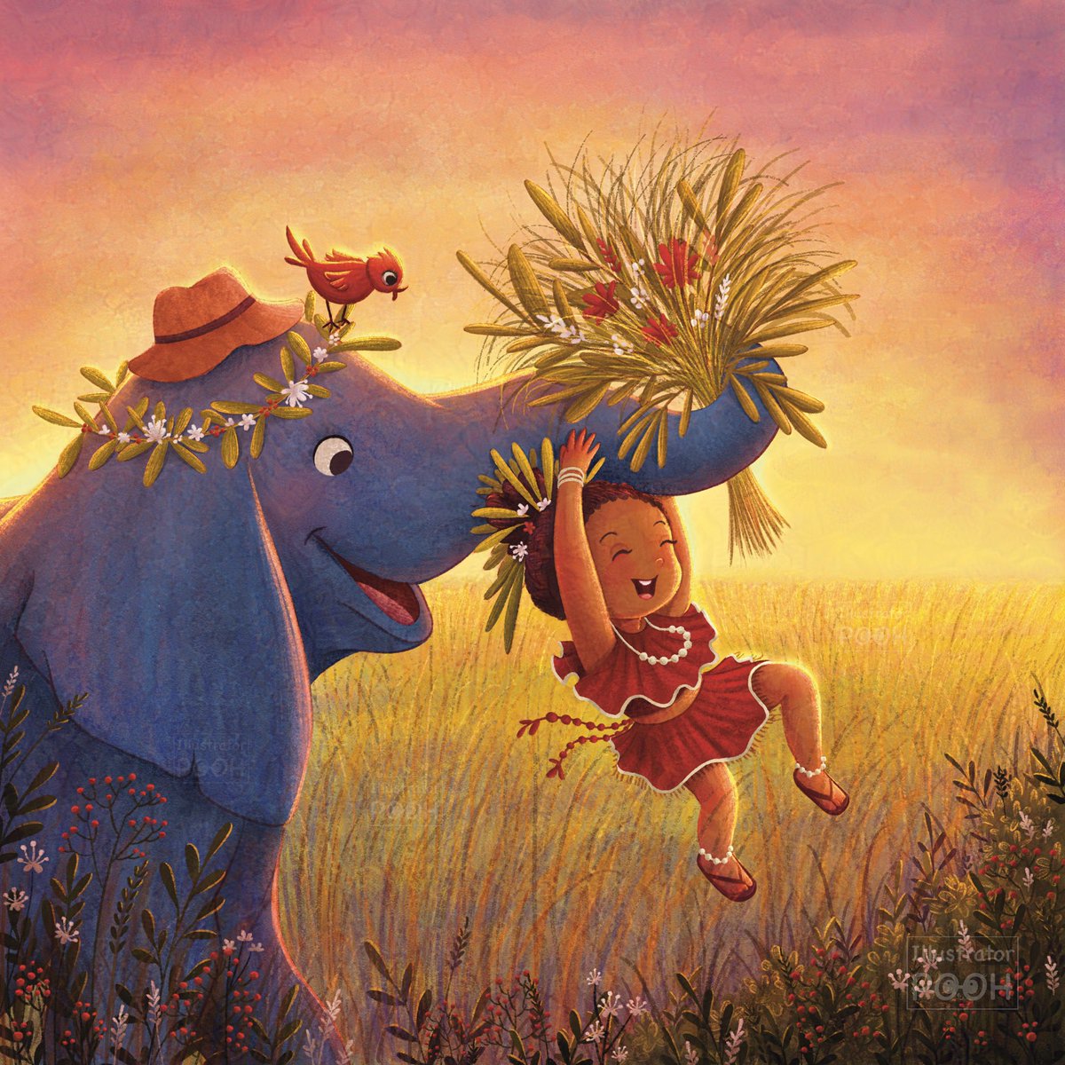 IllustratorPooh's tweet photo. Hello lovelies! 🤗 This is my version of @iana.draws dtiys 
.
Sending you lots of love and happiness ❤️
.
#childrensbookillustration #kidlit #picturebookillustration #elephant #goldensky #happiness https://t.co/RdTbRcXLPa