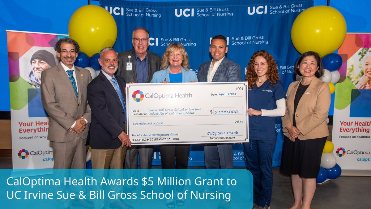 CalOptima's tweet photo. Yesterday, CalOptima Health presented @ucinursing with a $5 million grant as part of CalOptima Health’s Provider Workforce Development Initiative.⁣ @UCIrvine will use the funding to help launch the NURSE-OC program. #UCI #SchoolofNursing https://t.co/51OeC4UL8W