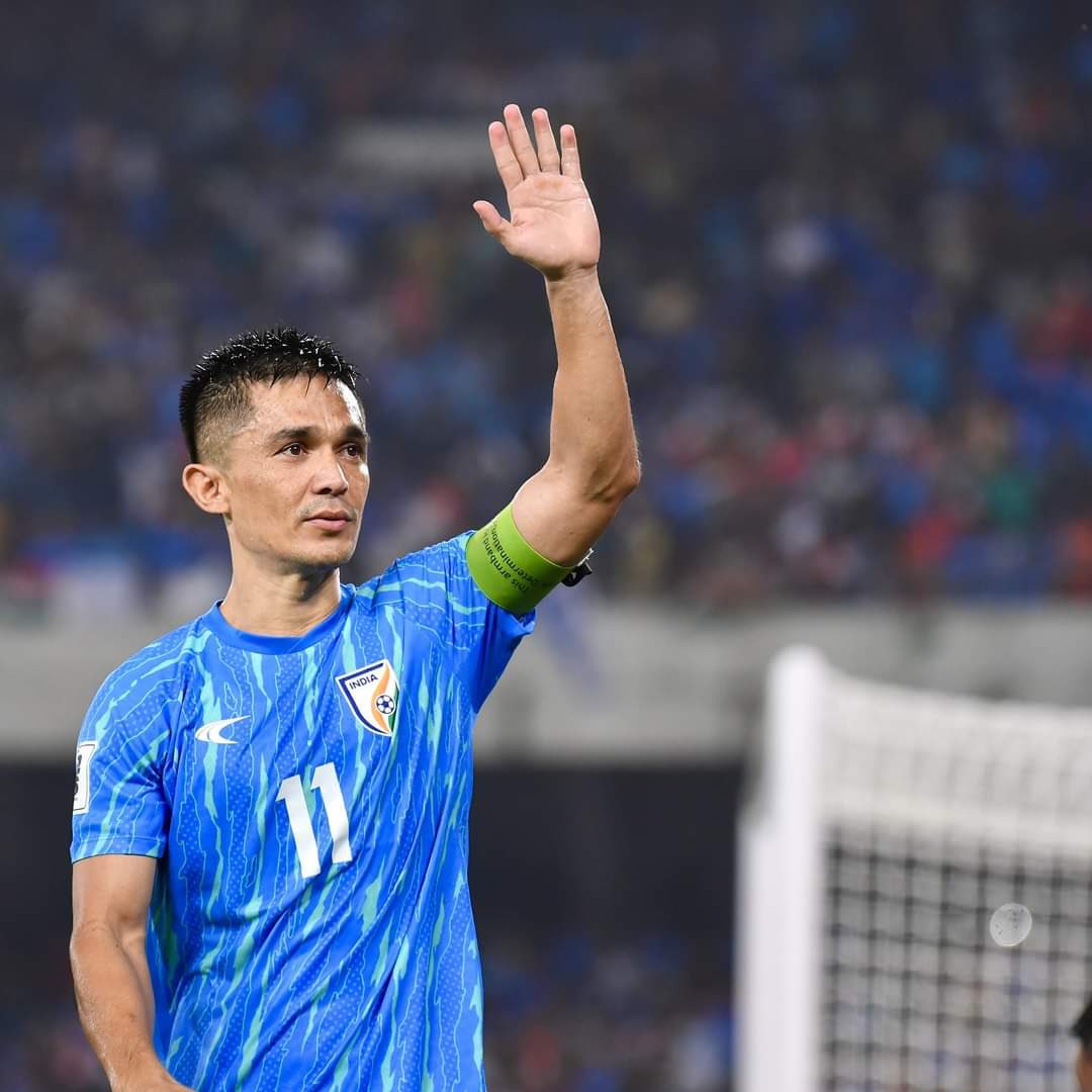 shubhankar856's tweet photo. 1 man, 94 international goals, countless memories. Take a bow, legend! 💙

Congratulations on a remarkable career, Captain @chetrisunil11 https://t.co/Mem3EnIuRi