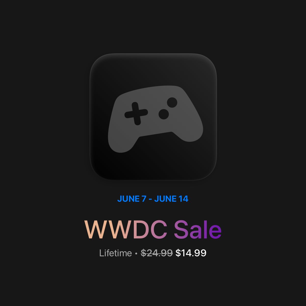 GameryTracker's tweet image. An exciting WWDC week is upon us. To celebrate, Gamery Premier Lifetime is on sale for the next week, starting tomorrow.