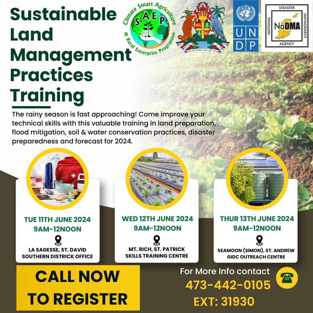 Upcoming Activities: Sustainable Land Management Practices Training June 11th - 13th at various locations island wide, please call us to register. 442-0105