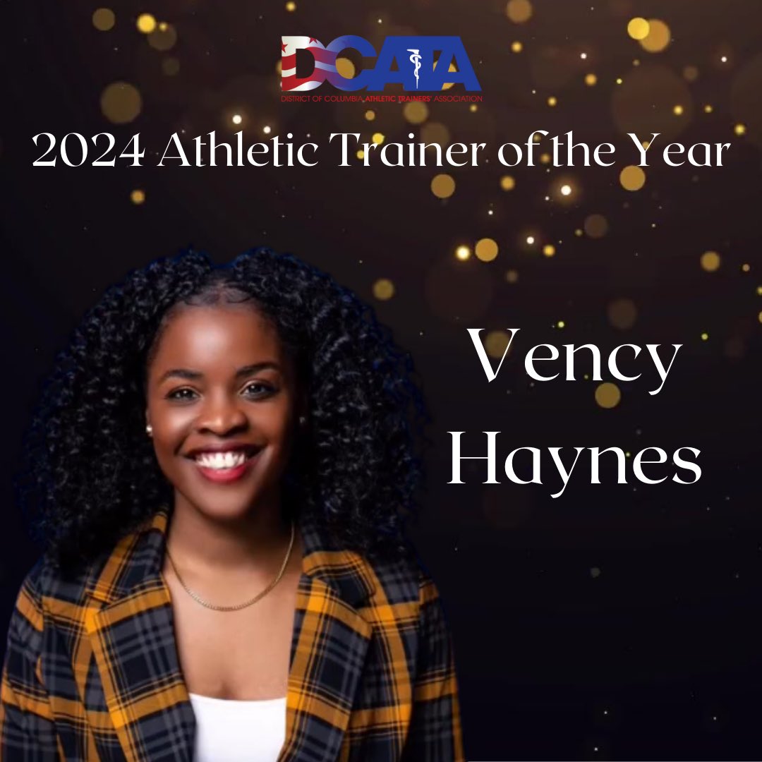 Congratulations to Vency Haynes, MS, LAT, ATC . She will be awarded the 2024 DCATA Athletic Trainer of the Year on June 9th at 1pm at Sidwell Friends School.

Join us in celebrating Vency by RSVPing at the link in our bio. 

#DCATAHonors24
#DCATA
#AthleticTrainer
#Celebration