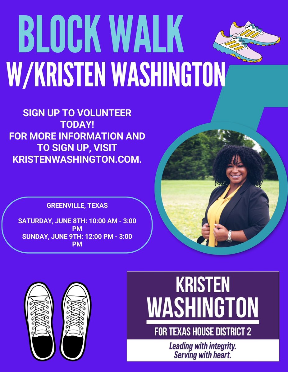 KWashington4HD2's tweet photo. Join us Sat & Sun for block walking in Greenville! Meet at Graham Park. Let's connect, fight misinformation, and make a change. Where: Graham Park, Greenville, Tx.
#VoteForChange ๐ท#KristenForTX2 #GrassrootsPower #FlipTheDistrict #BlockWalking https://t.co/qp5KBivH9q