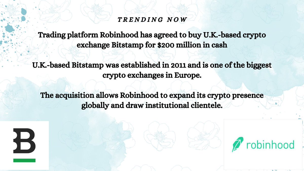 tamyresearch's tweet photo. Have you heard the latest news?

Robinhood has just decided to buy Bitstamp exchange in the transaction that is highlight of this week.

See more
💵💸📘🔽🔼↘️
#crypto #bitstamp #robinhood https://t.co/4Fftmb19uk