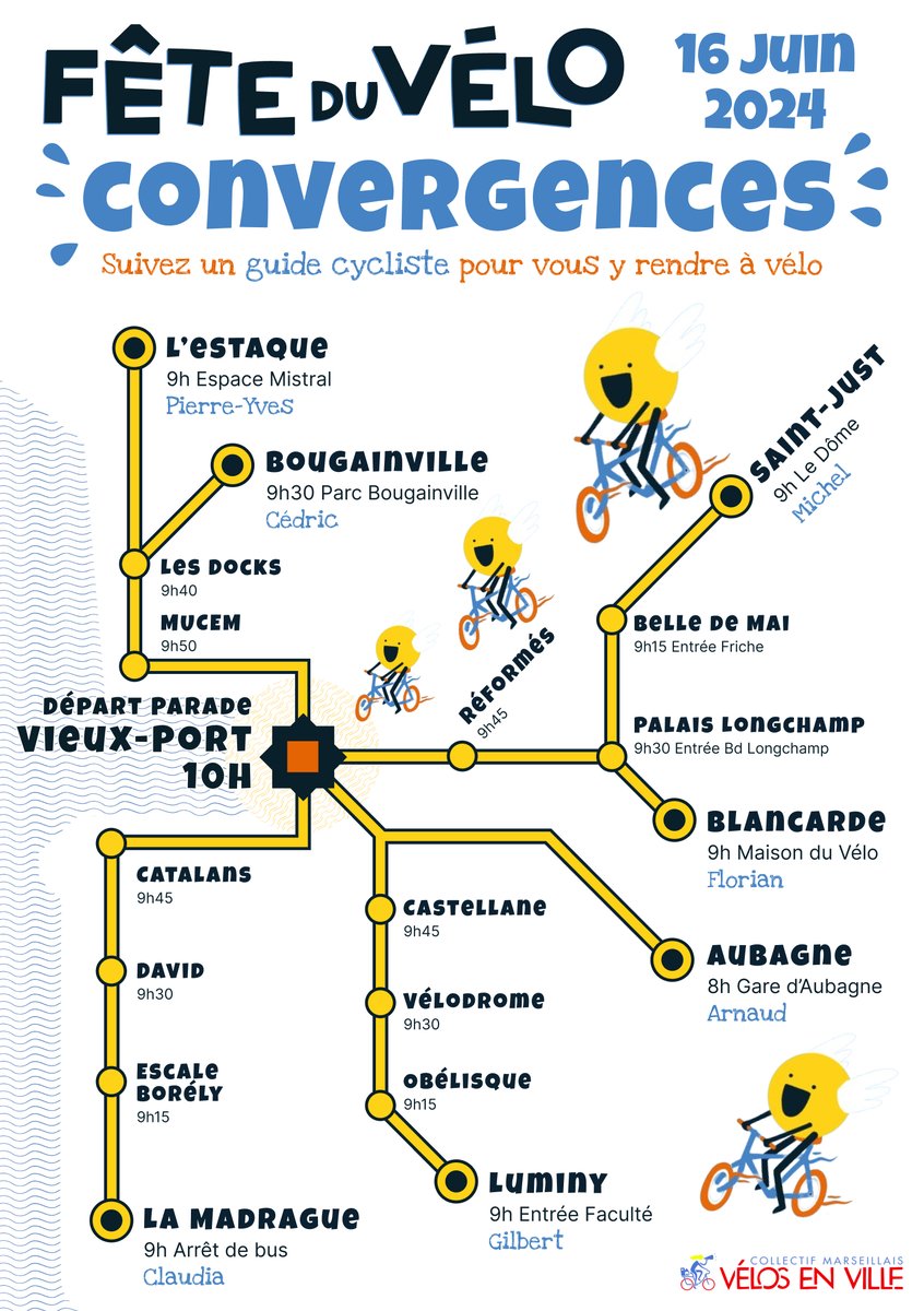 VelosenVille's tweet photo. 😮 Fête du Vélo 2024 😮 le programme des convergences pour nous rejoindre au vieux-port dimanche 16 juin : ensemble, c'est toujours mieux ! 
https://t.co/5piLDqzJSK https://t.co/wvUPfUSgfC
