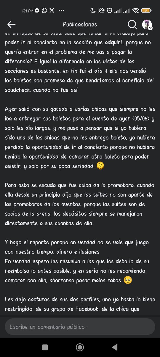 LupiitaCruz1's tweet photo. Les dejo capturas de sus dos perfiles, uno ya hasta lo tiene restringido, de su grupo de Facebook, de la chica que andaba entregando los boletos y también links de dos reportes hacia ella
https://t.co/c7GwqrCwL1
https://t.co/DhORHim2UW
#NORECOMENDACION #suites #estafadores https://t.co/vuhSnZaTMY