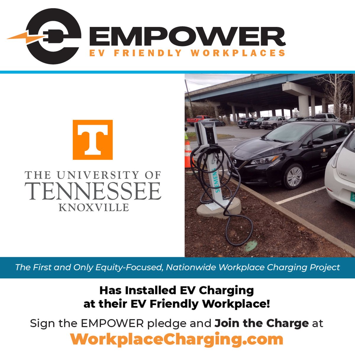 ⚡Congrats to UT Knoxville's Facilities Services Department on their recent installation of a Level 2 dual-port EV charger!
Their Facilities headquarters is now equipped with charging for employees and their new Ford F-150 Lightning!
🔌Join the Charge at workplacecharging.com🔌