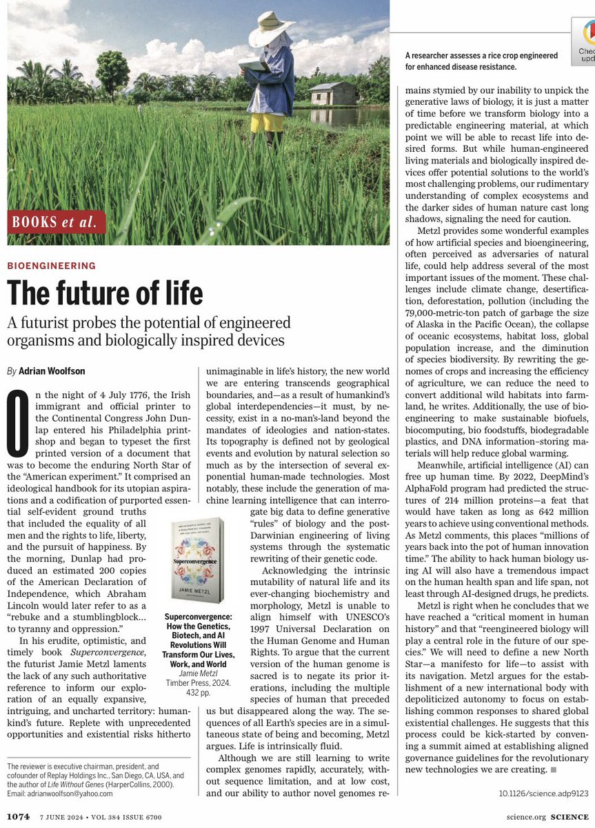 AdrianWoolfson (@adrianwoolfson) on Twitter photo My review of <a href="/JamieMetzl/">Jamie Metzl</a>’s new book #Superconvergence @MarsalLyonLit <a href="/timberpress/">Timber Press</a> published in <a href="/ScienceMagazine/">Science Magazine</a> #AI #Syntheticbiology My review of <a href="/JamieMetzl/">Jamie Metzl</a>’s new book #Superconvergence @MarsalLyonLit <a href="/timberpress/">Timber Press</a> published in <a href="/ScienceMagazine/">Science Magazine</a> #AI #Syntheticbiology