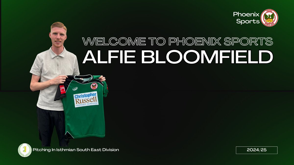 phoenixsportsfc's tweet photo. We would like to welcome ALFIE BLOOMFIELD to Phoenix Sports! 🥳
Alfie joins us after ending last season at Beckenham Town. Our new centre-forward had also previously played at Punjab United, Sittingbourne and Bromley ⚽️👏
🔗https://t.co/baBmjD5uvf
#WelcomeToPhoenix 💚🖤 https://t.co/uVIQ8TIlQq