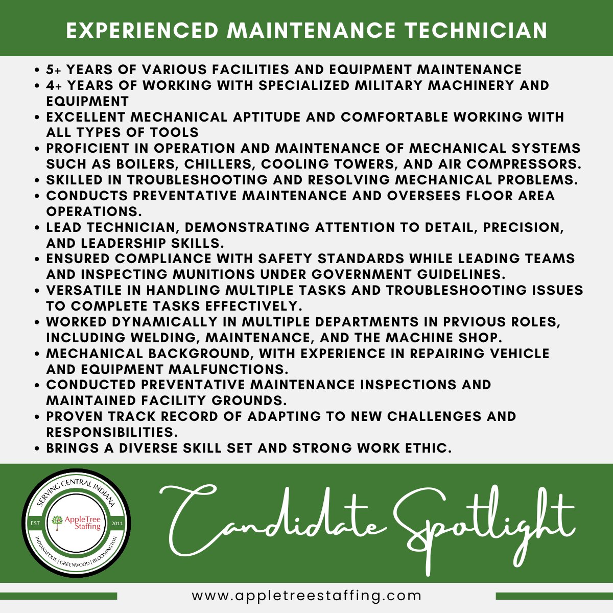 AppleTreeIndy's tweet photo. Bloomington Candidate Spotlight

Reach out today to discover how AppleTree Staffing can enhance your workforce! Call us in Bloomington: 812-772-5627.

#AppleTreeStaffing #hiring #jobs #opentowork #recruiting #NoTempJobs #Indianapolis #Greenwood #Bloomington https://t.co/aYiMT6JqEn