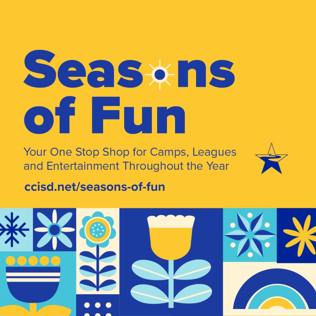 ClearCreekISD's tweet photo. Visit CCISD's Seasons of Fun website to find camps, activities and academic resources this summer in the area or even at a CCISD school near you! https://t.co/zQuZ6RUrBv https://t.co/ouVLGgYPnQ
