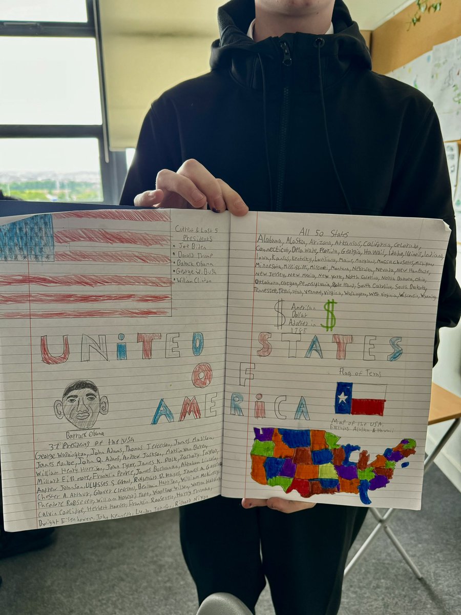 📣🇺🇸🗽💵🦅 new unit  ‘USA as a world power’ means ➡️ new title page for my new S3 Modern Studies class - so impressed with their work! 
Well done everyone 🙌🏼