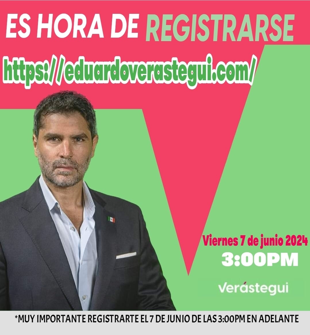 Regístrate el viernes a partir de las 3 de la tarde en eduardoverastegui.com
Estamos listos‼️🇲🇽🇲🇽🇲🇽🇲🇽🇲🇽
Vamos MÉXICO ‼️ Si se puede‼️🇲🇽🇲🇽🇲🇽✅