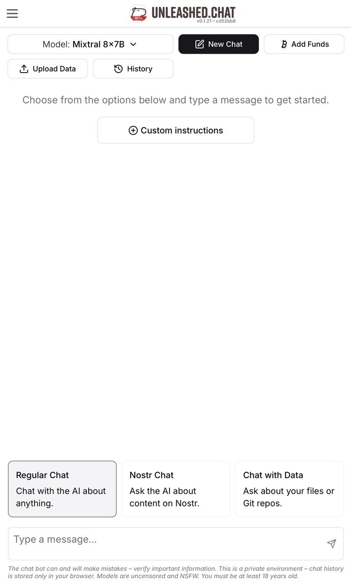 3.6k ppl using unleashed.chat 👀

In case you haven't used in a while;

- Improved speed
- 3 Mixtral models to choose from
- git pull your code in
- web search works well
- Nostr content context
- pay with sats
- custom instructions
- API integration 
- DVM capable
-