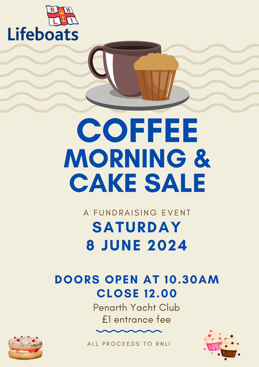 Don’t forget our coffee morning this Saturday at Penarth Yacht Club in aid of <a href="/RNLIPenarth/">RNLI Penarth</a> #RNLI #community #SavingLivesAtSea