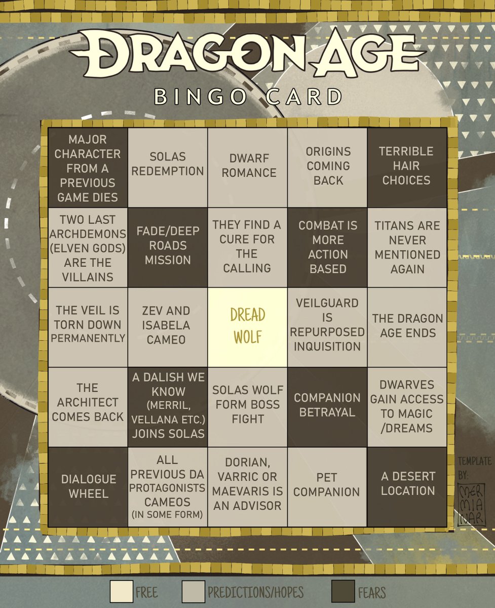 polaeart's tweet photo. My Dragon Age bingo! (template by mermianar on tumblr)
—
#DragonAge #DragonAgeTheVailguard #DragonAgeDreadwolf #bingo https://t.co/GxhoAGCybE
