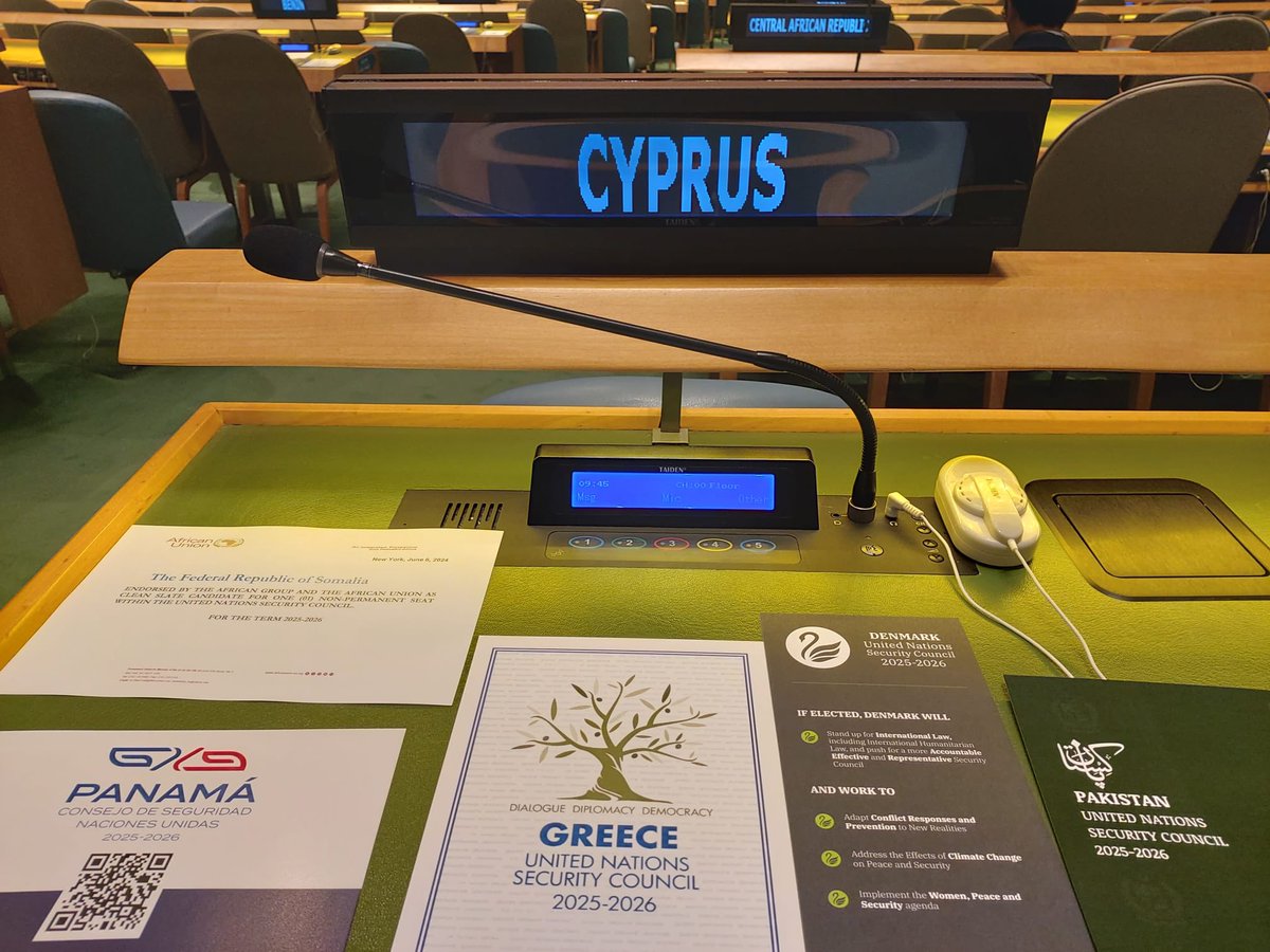 CyprusinUN's tweet photo. Cyprus warmly congratulates Denmark 🇩🇰,Greece 🇬🇷, Pakistan 🇵🇰, Panama 🇵🇦, and Somalia 🇸🇴, for their election to the #UN Security Council. Wishing you every success in your important mandate in defending the #UN Charter. https://t.co/N4qOWQgsgc