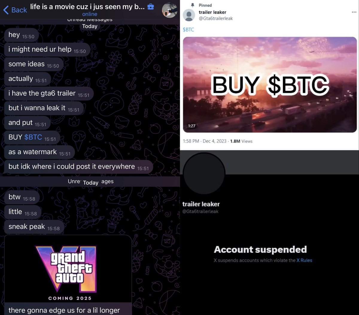 The GTA 6 trailer leaker has been identified as “Alias Skenkir”, who  purchased access to a YouTube admin panel, allowing him to view the  unlisted video early. He shared sneak peeks on