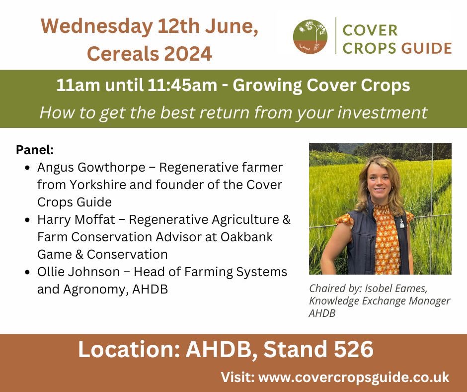 CoverCropsGuideUK (@covercropsguide) on Twitter photo We’re at Cereals next week talking all things cover crops with our founder <a href="/angusgowthorpe/">Angus Gowthorpe</a> and steering group member <a href="/Izzyeames1/">Izzy Eames</a>.
Come join us on the <a href="/AHDB_Cereals/">AHDB Cereals</a> stand as we unpack the lessons learnt from experience on how to get the most of out of your cover crops.
🌻☘️🌾🌱 We’re at Cereals next week talking all things cover crops with our founder <a href="/angusgowthorpe/">Angus Gowthorpe</a> and steering group member <a href="/Izzyeames1/">Izzy Eames</a>.
Come join us on the <a href="/AHDB_Cereals/">AHDB Cereals</a> stand as we unpack the lessons learnt from experience on how to get the most of out of your cover crops.
🌻☘️🌾🌱