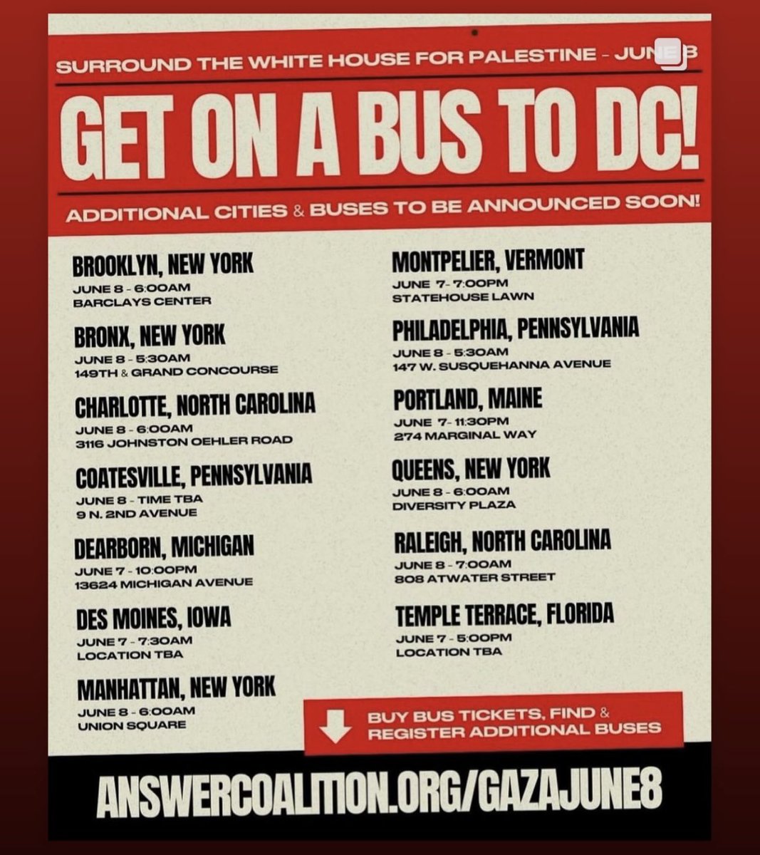 JCAndersonNYC's tweet photo. 🚨Buses from all over the country to “surround the White House” are being organized by ANSWER Coalition, which is part of Neville Roy Singham’s pro-CCP operation. 

WAKE UP, PEOPLE. This is foreign influence. https://t.co/rzGq3JO4hb