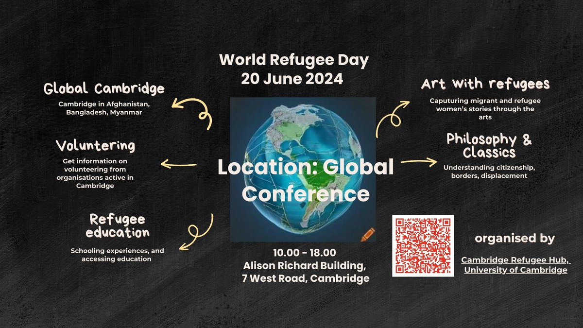 World Refugee Day in Cambridge, 20 June 2024, join us for a day filled with insightful discussions, panels and collaboration opportunities. More here: shorturl.at/dnkNe. Register now! #RefugeeWeek