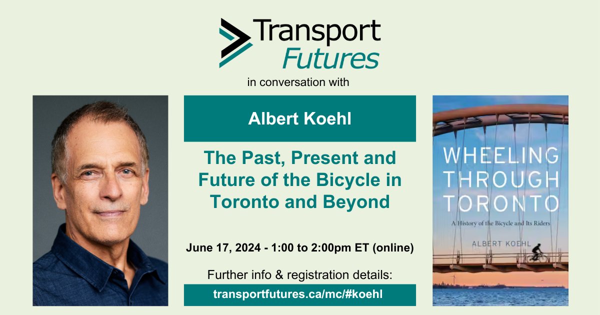 collier4ward2's tweet photo. Here's a great video with @AlbertKoehl 
"pedalling" his new book titled Wheeling Through Toronto: https://t.co/3fv4GOp9fh  We'll discuss lessons for all cities on June 17 so join us online. Use code TFAK8 for 20% off tickets &amp; get a 30% discount on book!  https://t.co/f7ImbdFMu9 https://t.co/f6cvcvxpgX