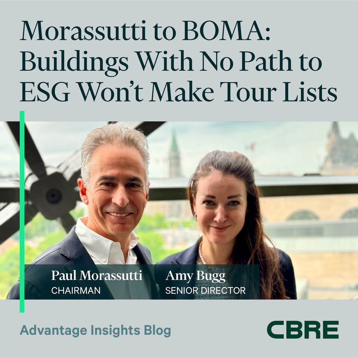 The heat is on landlords with existing commercial buildings. Paul Morassutti and Amy Bugg urged landlords and investors at a recent @BOMA_Ottawa event to shift towards decarbonization more quickly. See how: cbre.ca/insights/artic… #ESG #Decarbonization #CRE