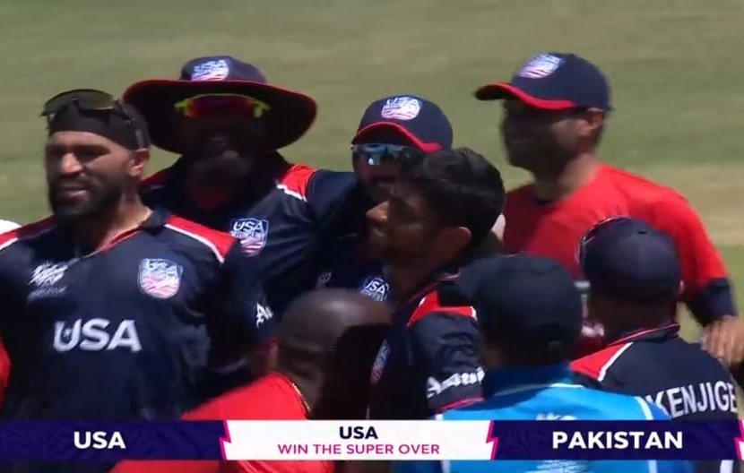 DPNewsWorld's tweet photo. #PakvsUSA 

Huge upset for @TheRealPCB . @usacricket beats Pakistan in a thrilling match. First Zimbabwe now USA. All eyes on fielding side of Pakistan, which was never settled.

#BreakingTheCycle #Euro2024 #FinanceBill2024 #ICCworldcup @babarazam258 @imVkohli #lokshbha2024 https://t.co/G1UOpLi8j0