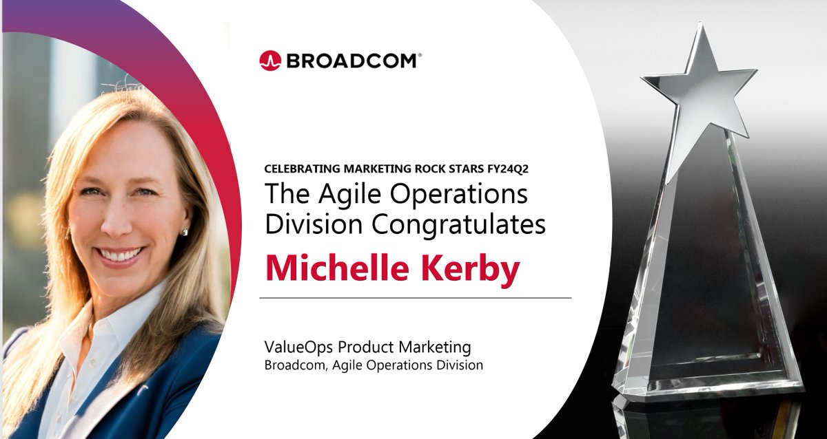 Join us in celebrating Michelle Kerby as Broadcom’s newest AOD Marketing Rock Star! Technically savvy, intensely creative &amp; effortlessly affable, she builds alliances &amp; respect with customers, product marketing, &amp; sales. bit.ly/4epAfUr