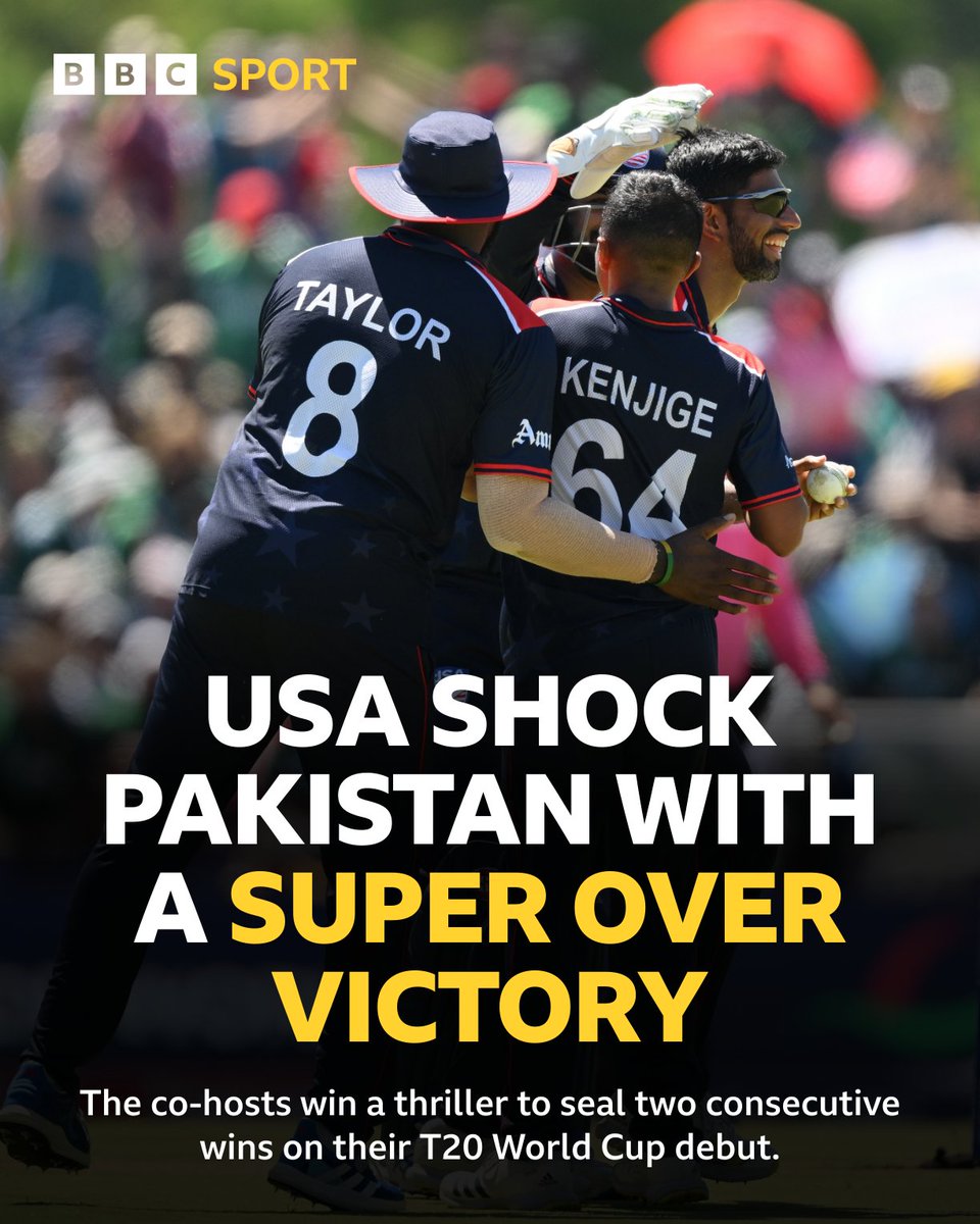 bbctms's tweet photo. Absolutely incredible! 

After 42 overs of drama, it is the USA that erupts in celebration!

A shocker for Pakistan. 

Reaction: https://t.co/aoWFCRv0v7
#BBCCricket https://t.co/6boUZliZdZ