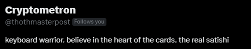 traderpow's tweet photo. @thothmasterpost sorry mister keyboard warrior, let me help you by blocking you to not see my degens again ser pussio https://t.co/HLX09yNguV