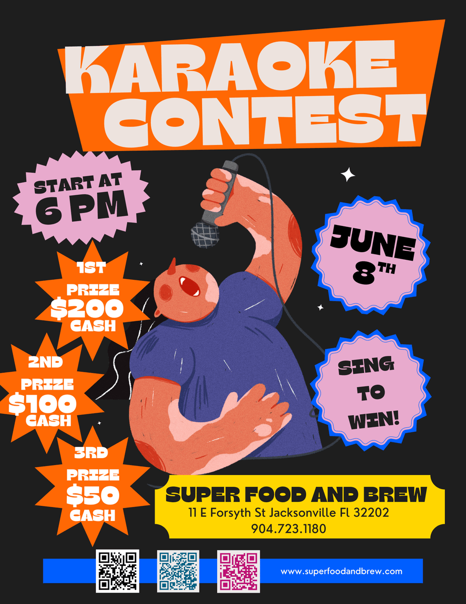 superfood_brew's tweet photo. Whether you're a shower singer or a seasoned performer, this is your chance to dazzle the crowd and take home some serious cash! Plus, enjoy the delectable dishes and refreshing drinks from Super Food and Brew while you cheer on your fellow contestants. Come sing to win! https://t.co/tYMyzmKXNN