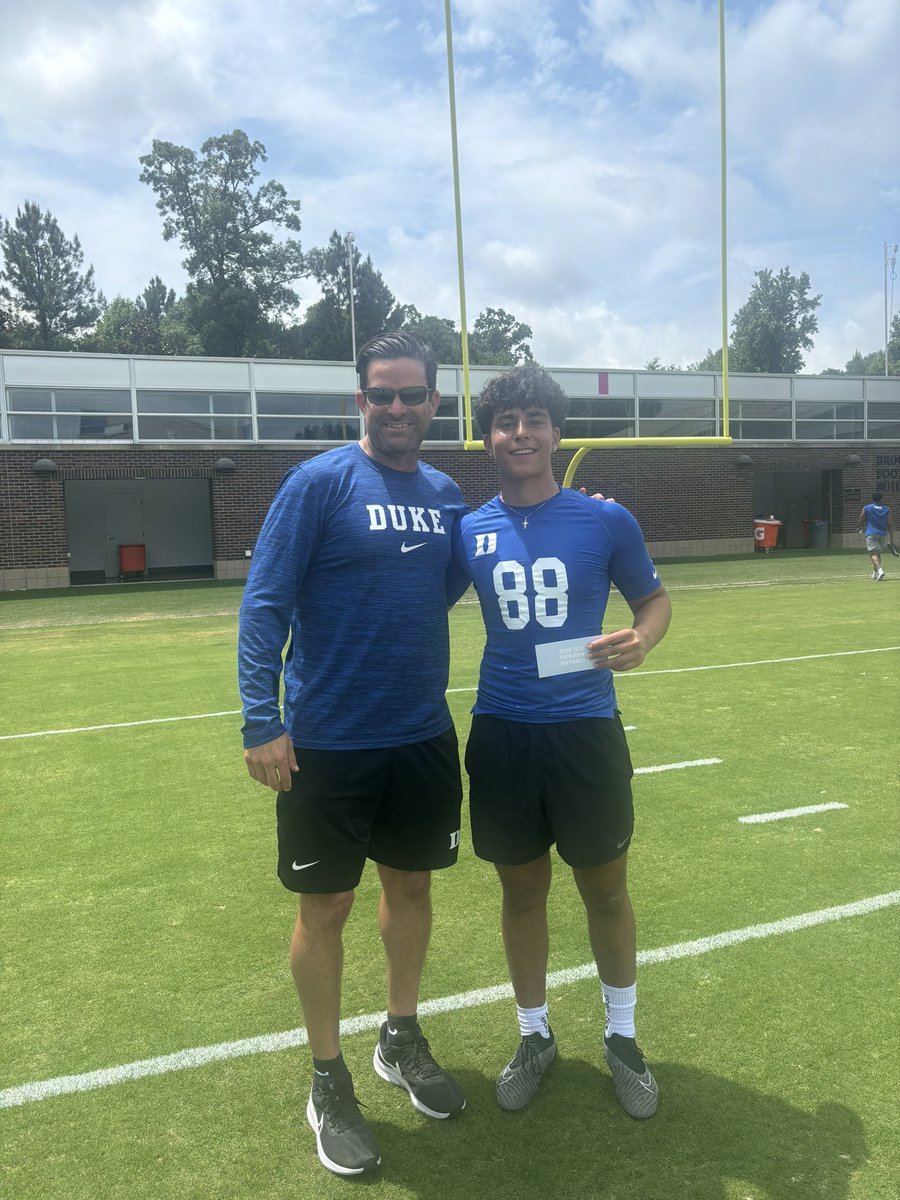 Had a great time at <a href="/DukeFOOTBALL/">Duke Football</a> today, winning the field goal competition and hitting a solid kickoff of 72 yards. Thank you <a href="/CoachScottBoone/">Scott Boone</a> , <a href="/GinfanteMT/">Gabe Infante</a> and <a href="/Coach_MannyDiaz/">Manny Diaz</a> for hosting a great camp and look forward to being back up soon!! #bleedblue <a href="/CoachAMiller/">Adam Miller</a>