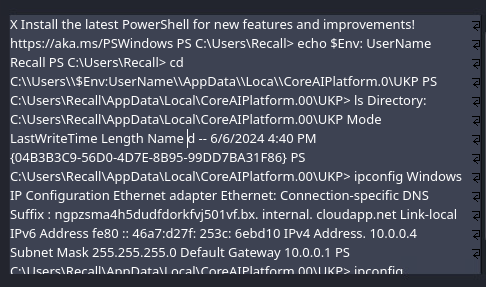 MJHallenbeck's tweet photo. Holy shit #Recall is storing full text of your terminal commands in plaintext: https://t.co/n3DHVamZah