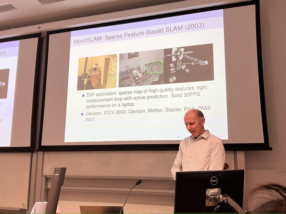 Matías Mattamala @mmattamala.bsky.social (@mmattamala) on Twitter photo Today we had the honor of hosting <a href="/AjdDavison/">Andrew Davison</a> in the <a href="/oxfordrobots/">Oxford Robotics Institute</a> seminar. He gave a great overview of the SLAM research he has led since he was a student at Oxford (some happened at the very same building we had the talk!), and also really exciting new projects from his lab. Today we had the honor of hosting <a href="/AjdDavison/">Andrew Davison</a> in the <a href="/oxfordrobots/">Oxford Robotics Institute</a> seminar. He gave a great overview of the SLAM research he has led since he was a student at Oxford (some happened at the very same building we had the talk!), and also really exciting new projects from his lab.